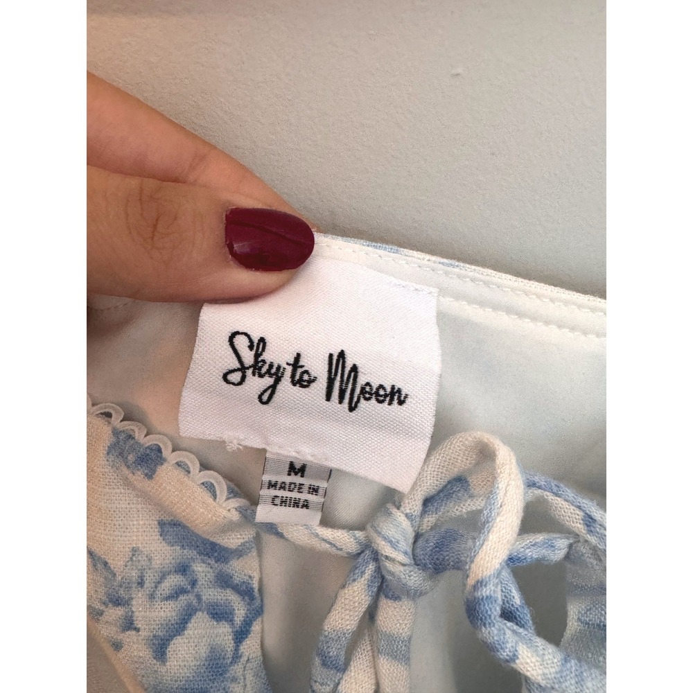 SKY TO MOON | Mini Dress Women M Blue White Floral Toile Coquette Cottagecore - Picture 3 of 5